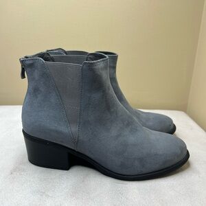 Aukusor Boots Womens 9.5 Gray Faux Suede Block Heel Ankle Bootie Zip Up